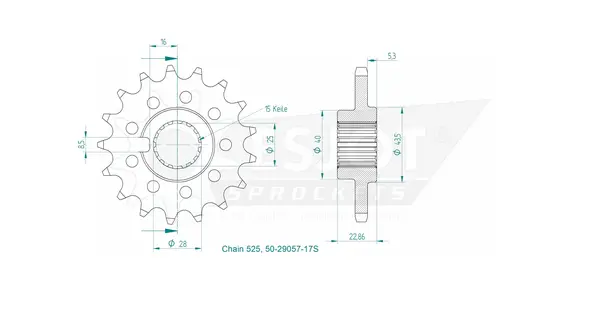 Pignon Racing ESJOT 17 dents PAS 525 - vue 3