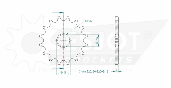 Pignon TT Yamaha 520 16 dents ESJOT similaire JTF565 - vue 2