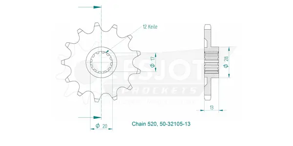 Pignon TT TM 520 13 dents ESJOT - vue 3