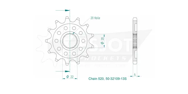 Pignon ESJOT TT Lightweight Gas Gas-Yamaha 520 13 dents similaire JTF1590 - vue 2