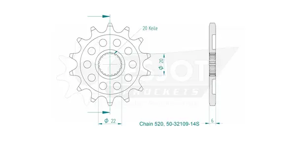 Pignon TT Lightweight Yamaha 520 14 dents ESJOT - Similaire JTF1590 - vue 2