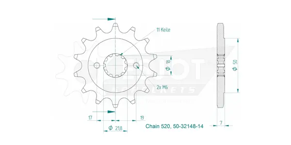 Pignon ESJOT TT Honda 520 14 dents - vue 2