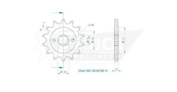 Pignon ESJOT 520 14 dents KTM similaire JTF1903 - vue 3