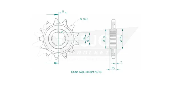 Pignon ESJOT TT Sherco 520 13 dents - vue 2
