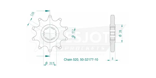 Pignon ESJOT TT Sherco 520 10 dents - vue 2