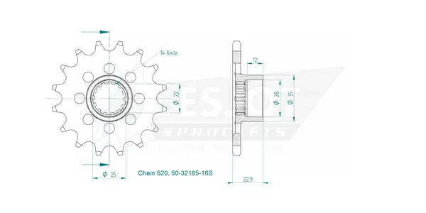 Pignon ESJOT Lightweight 520 16 dents - vue 2