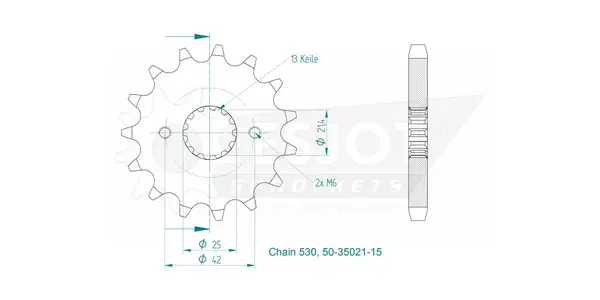 Pignon avant standard 530 ESJOT - vue 2