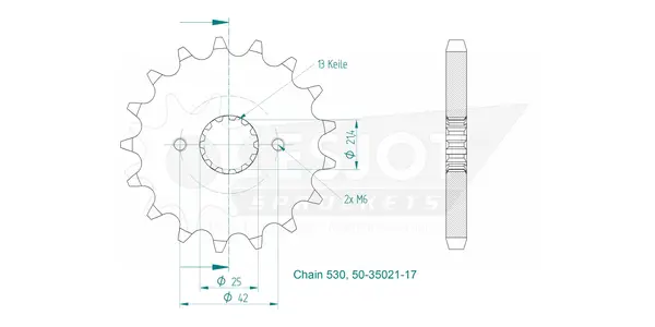 Pignon avant standard 530 ESJOT - vue 2