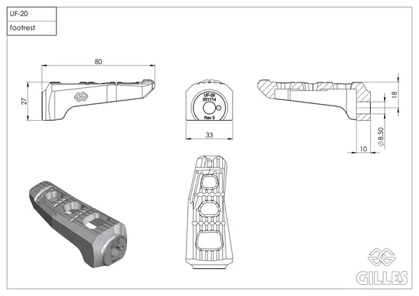 Kit de repose-pieds UF20 Gilles Tooling - vue 2
