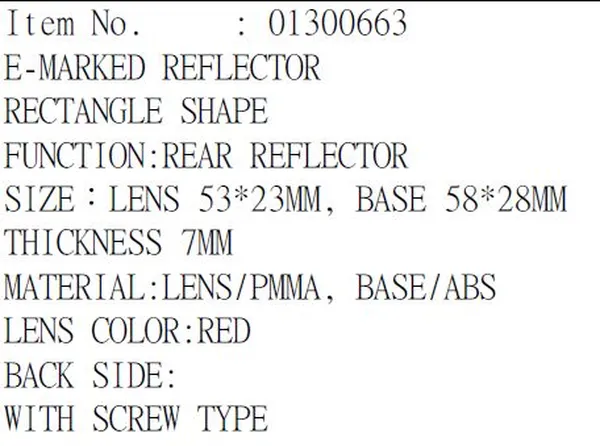 Réflecteur avec vis homologué e-marked RD PARTS EUROPE - vue 2