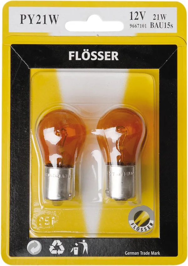 Ampoule PY21W 12V 21W culot BAU15S ergots décalés orange clignotant FLOSSER - vue 3