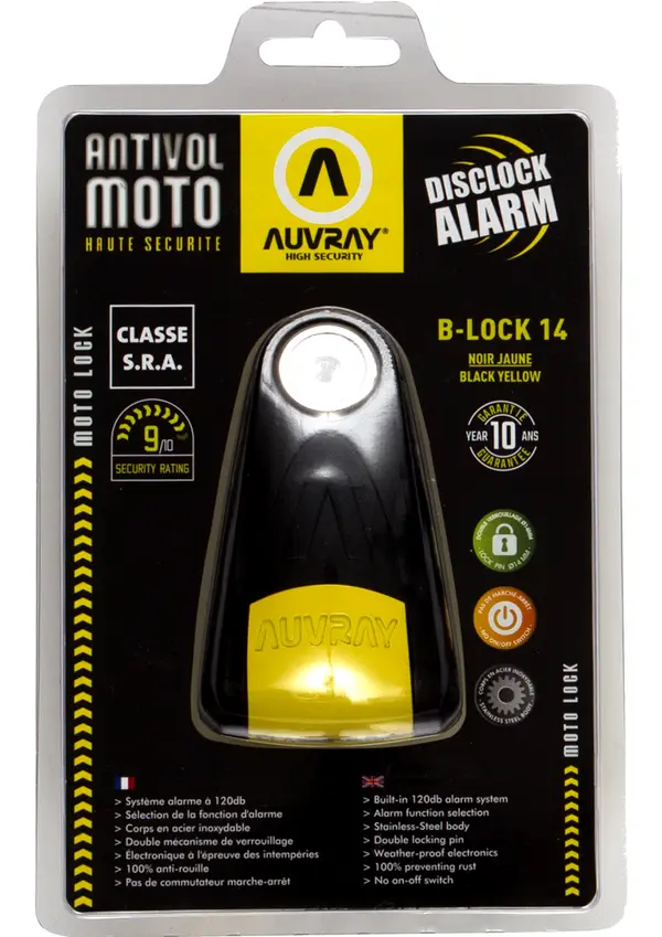 Antivol Bloque Disque Auvray B-Lock Avec Alarme Sonore Diam 14 MM Noir-Jaune Classe SRA - vue 4