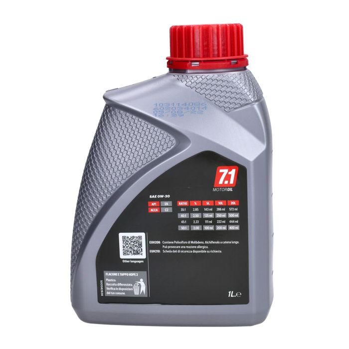 Huile moteur Malossi huile 0w30 synthétiseur complet. 4 temps (SAE 0W-30) 7.1 - Bouteille de 1L 7618267b - vue 2