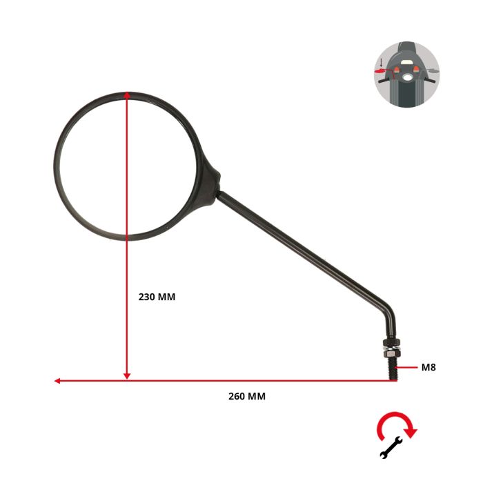 Rétroviseur Vicma rond 110mm gauche/droite m8x1,25 noir Tomos - vue 4