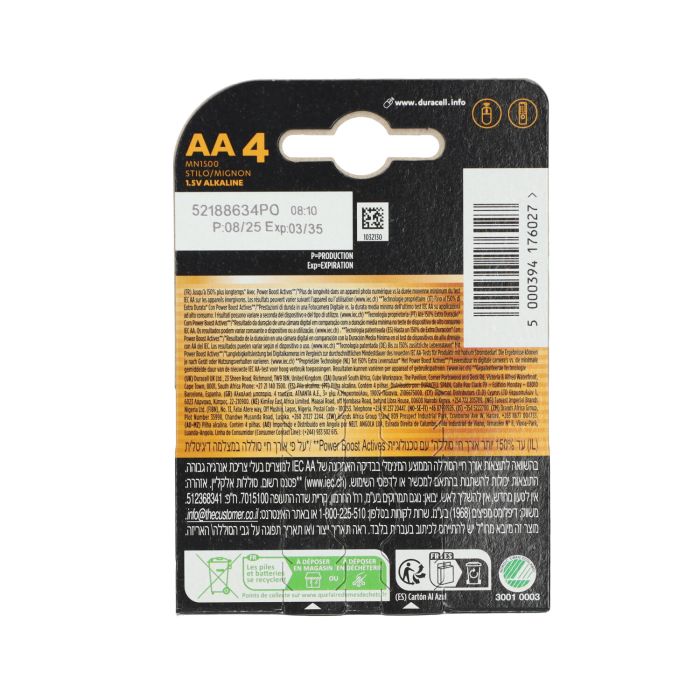 Batterie Duracell AA 1,5V Plus augmentation puissance lot de 4 - vue 3