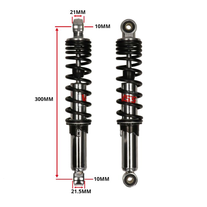 Jeu d'amortisseurs YSS hydraulique 300mm chrome/noir camino, Tomos, puch maxi - vue 2