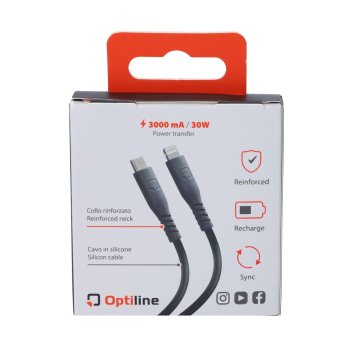 Câble de chargement Optiline silicone USB-C vers Apple 8 broches 60 cm noir 91784 - vue 3