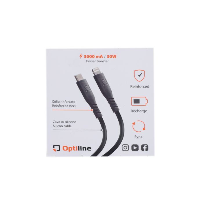 Câble de chargement Optiline silicone USB-C vers Apple 8 broches 150 cm noir 91785 - vue 2