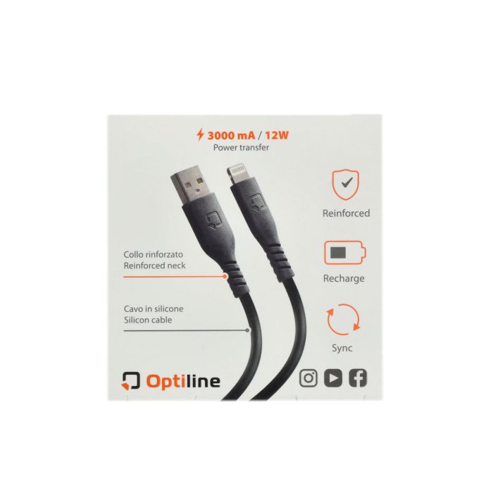 Câble de chargement Optiline silicone USB-A vers Apple 8 broches 150 cm noir 91782 - vue 3