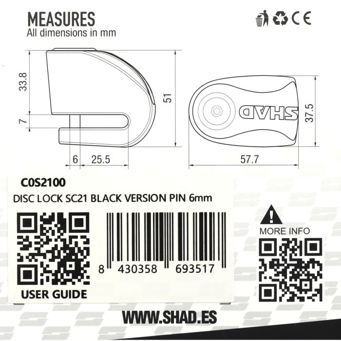 Blocage du frein à disque Shad 6 mm noir sc21 - vue 4