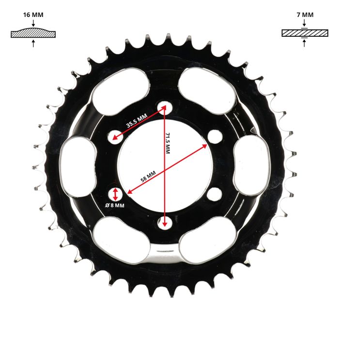 Couronne DMP 428 39t chrome Zundapp KS80 LC - vue 3