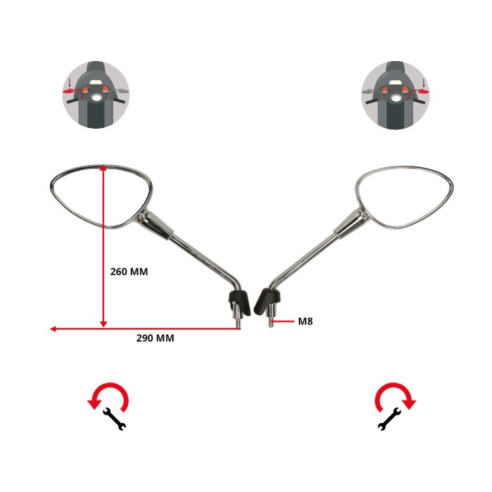Paire de rétroviseurs long modèle original avec approbation électronique chrome sprint - vue 3