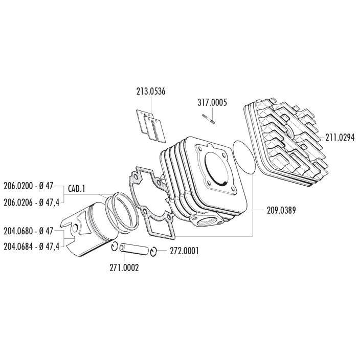 Cylindre avec tête Polini 47 mm pour scooter Piaggio AC - vue 2