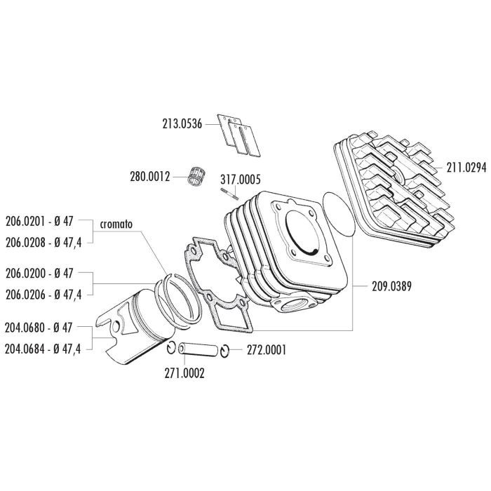 Cylindre avec tête Polini course 47 mm Scooter Piaggio AC 140.0181/R - vue 2