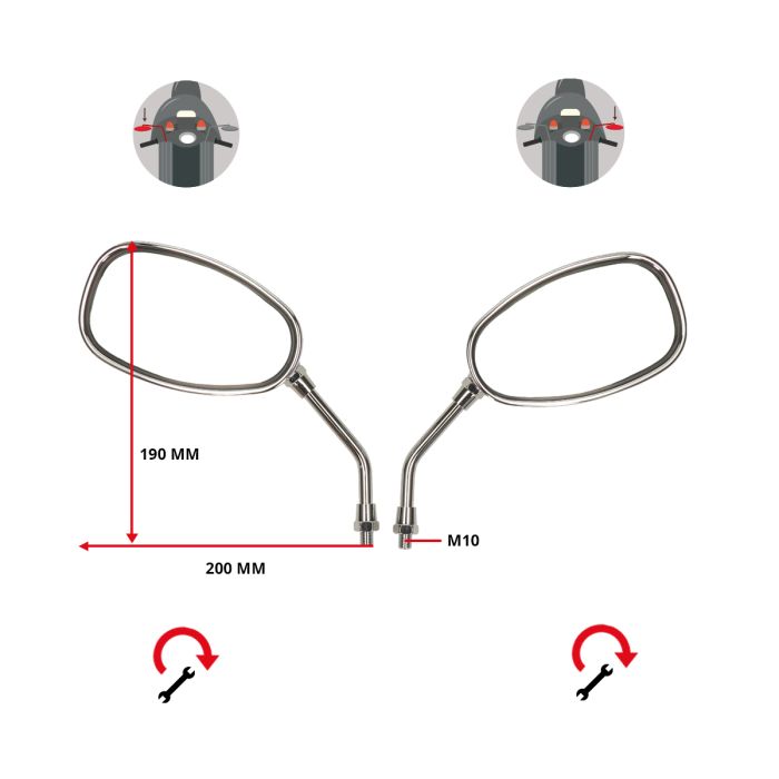 Paire de rétroviseurs ovales chrome L+R Retro/Torino 160100000BZ - vue 3