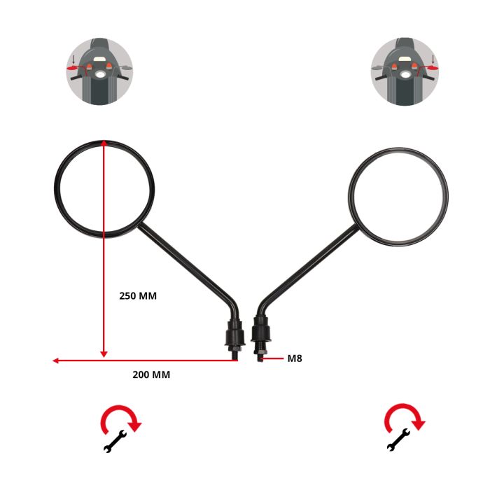 Paire de rétroviseurs noir brillant pour Vespa LX, Napoli, Fiddle, GTS Toscana, Riva, Tonik, Vespelini, VX50 - vue 4