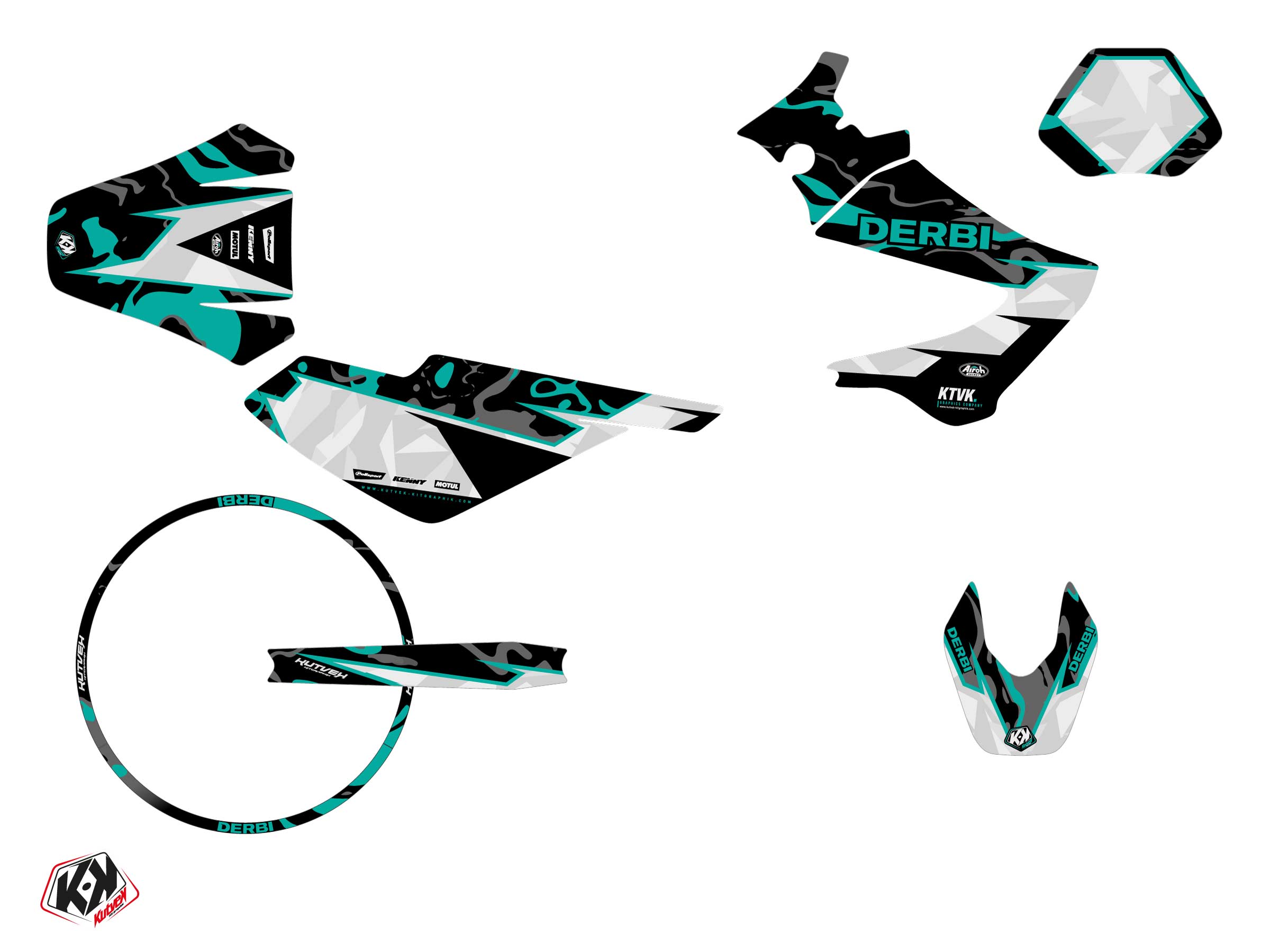 Pack kit décoration + housse de selle 50cc Barbarian Derbi Xrace 50 turquoise - vue 2