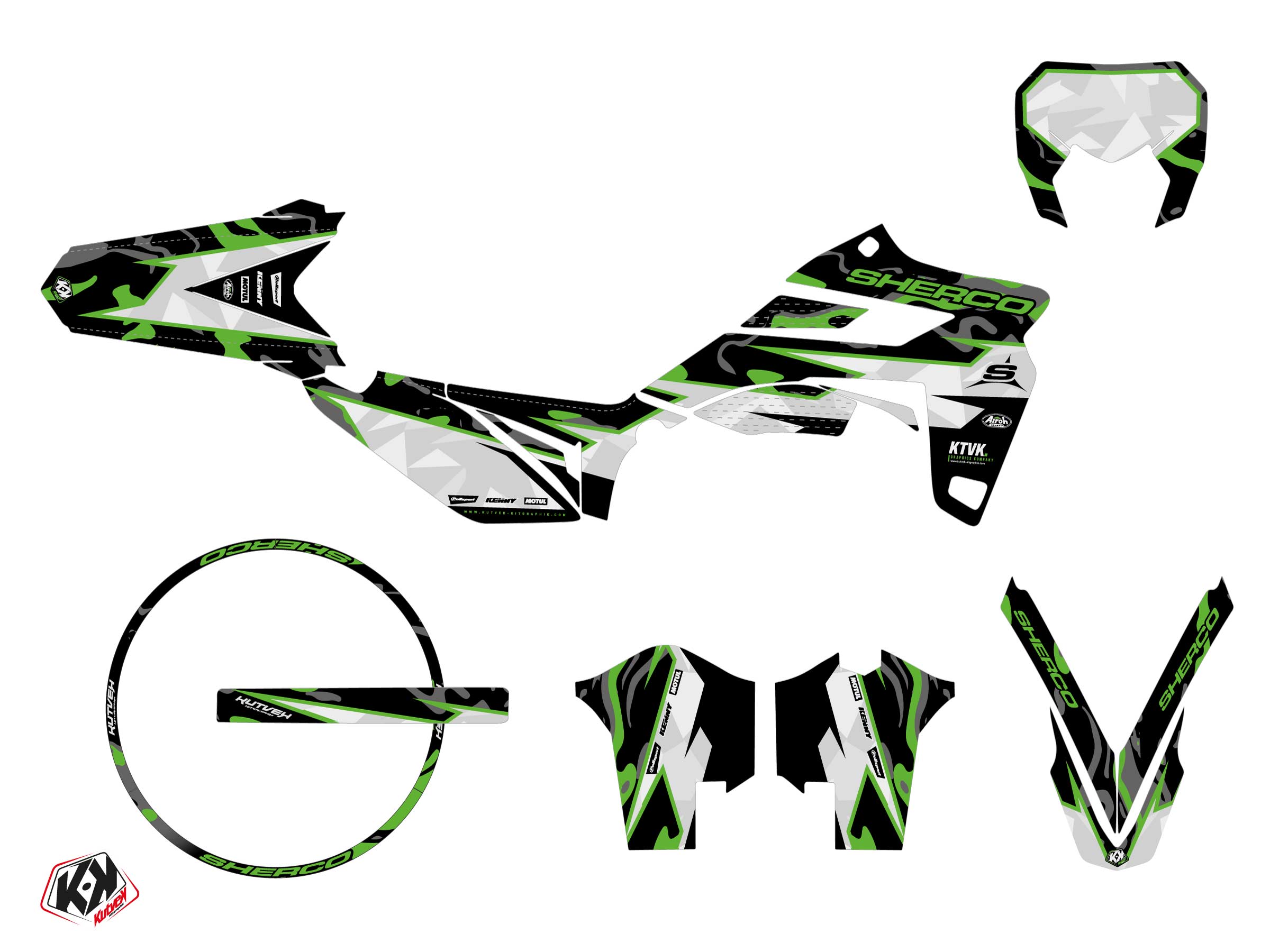 Kit Déco + Housse de Selle 50cc BARBARIAN Sherco SM 50 Vert KUTVEK - vue 2