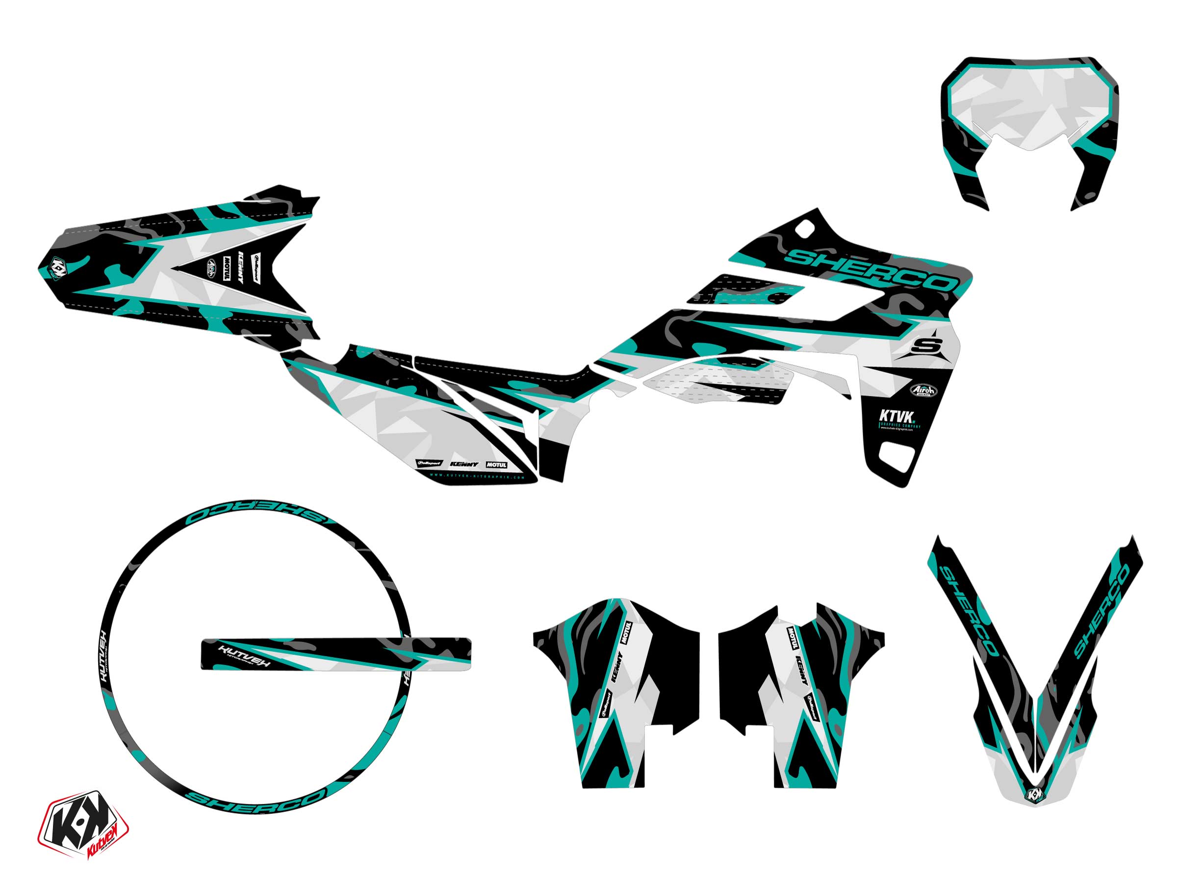 Pack Kit Déco + Housse de Selle 50cc Barbarian Kutvek Sherco SM 50 Turquoise - vue 2