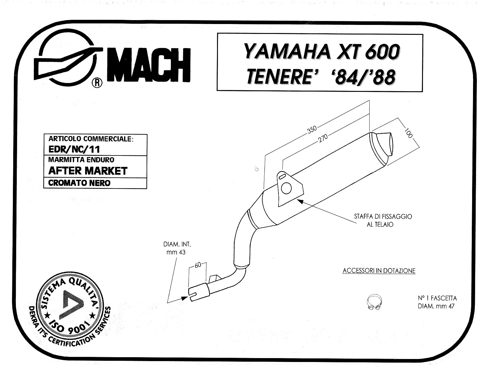Silencieux EDR XT 600/TENERE 1984/1988 Noir Homologué - vue 2