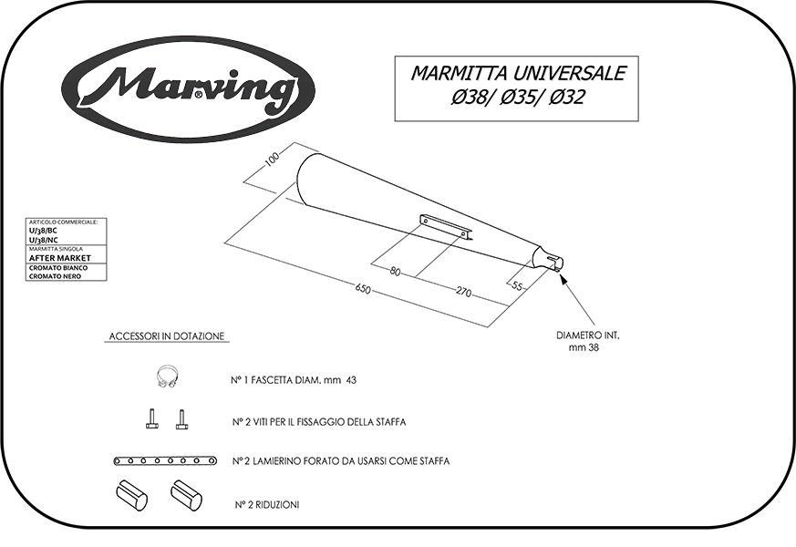 Silencieux universel Marving noir M17 non homologué Ø32-35-38 - vue 2
