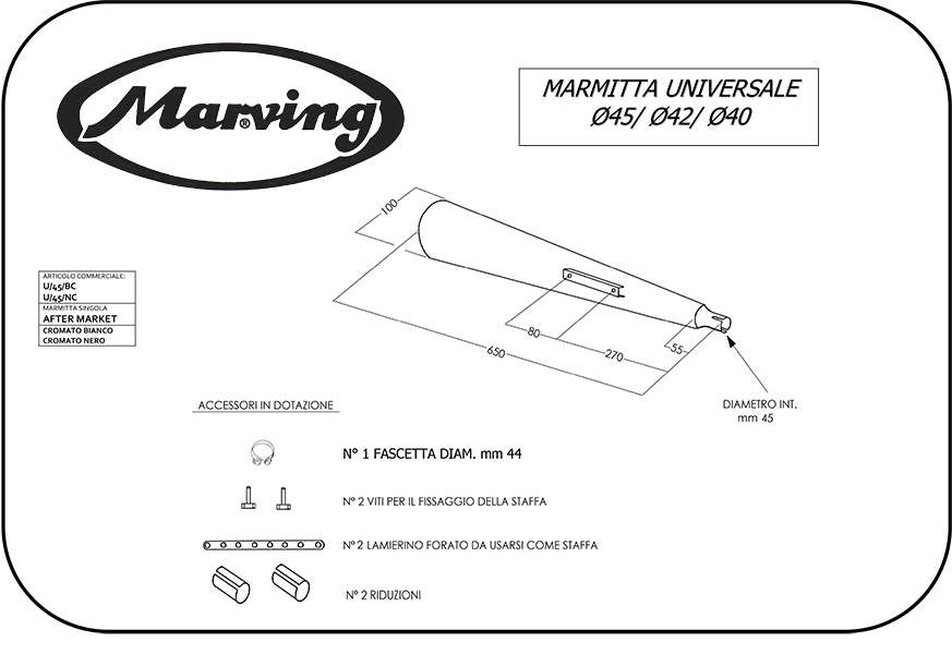 Silencieux universel Marving noir M18 non homologué Ø40-43-45 - vue 2