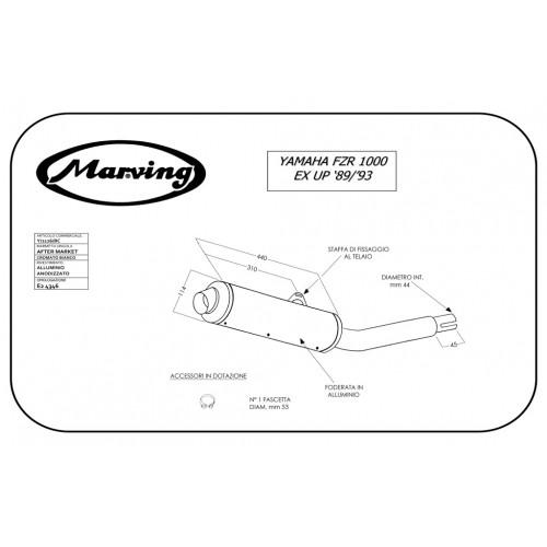 Silencieux Marving rond FZR 1000 EX-UP 1989/1993 Ø104 chromé revêtement aluminium homologué