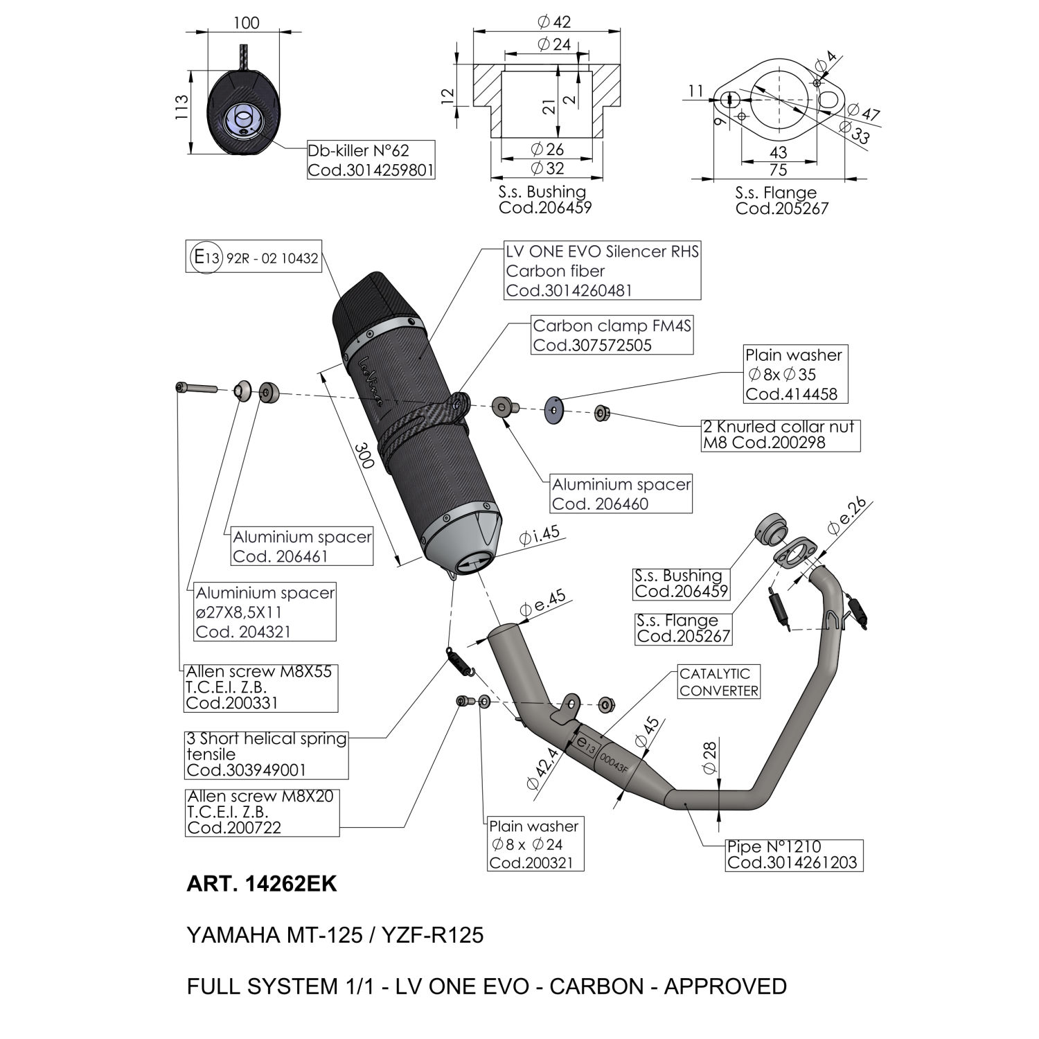 Ligne complète LV One Evo fibre de carbone MT-125 homologuée Leovince - vue 5