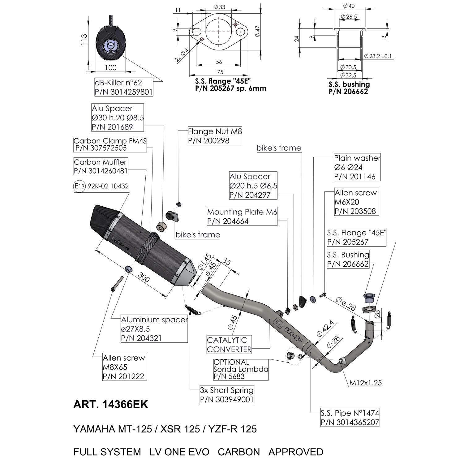 Ligne complète LV One Evo fibre de carbone MT-125 homologuée Leovince - vue 4