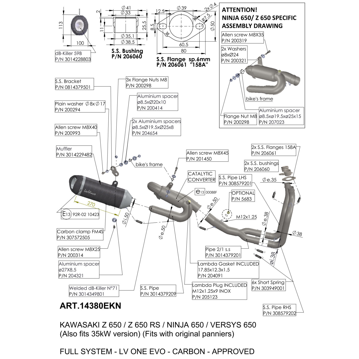 Ligne complète Leovince LV One Evo carbone double lambda Kawasaki Ninja 650 / Z 650 / RS / Versys 650