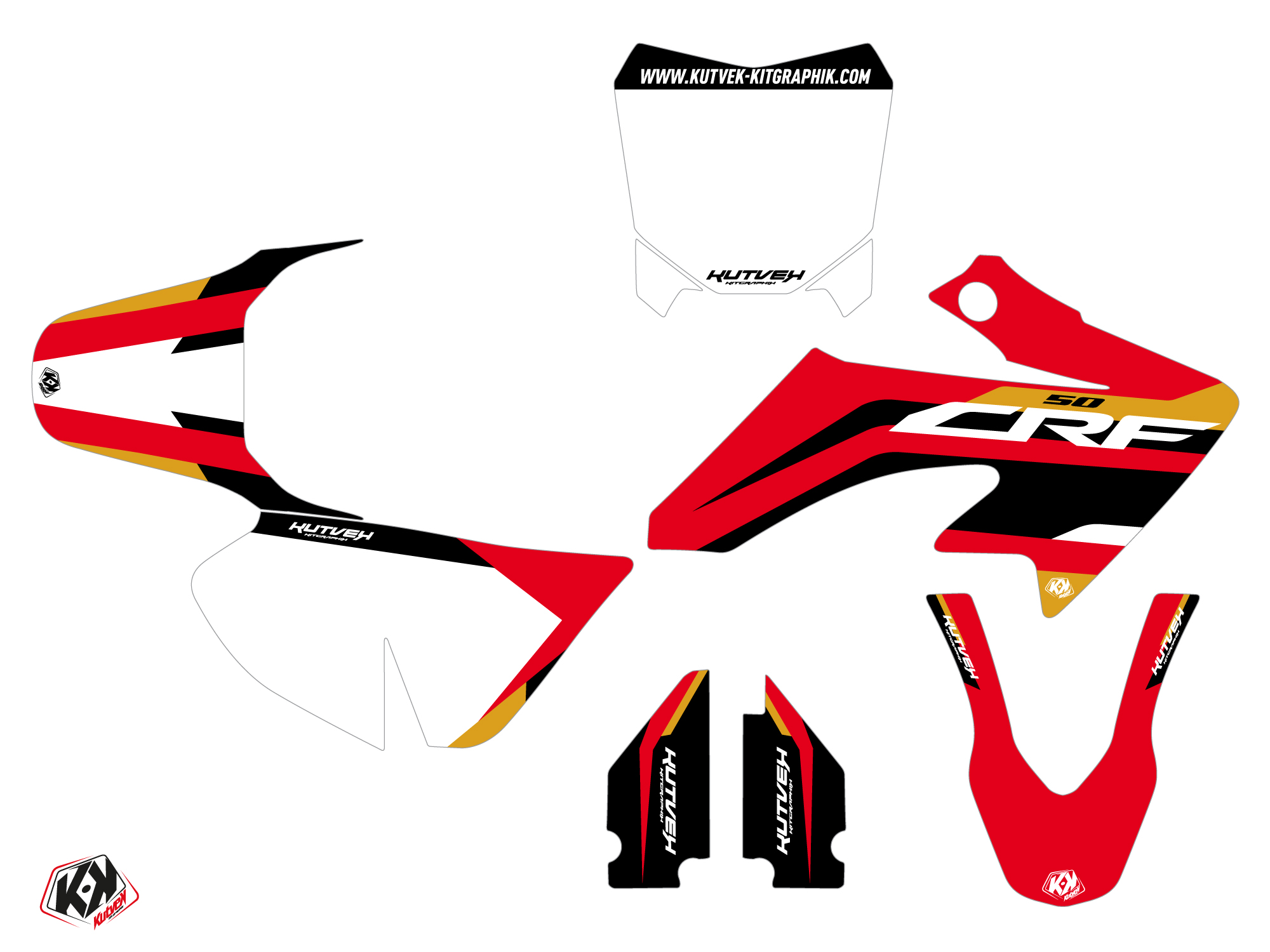 Kit Plastiques Déco Moto Cross League Honda 50 CRF Gold KUTVEK - vue 2