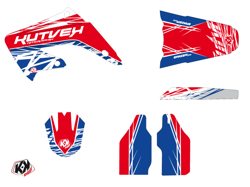 Kit Décoration Moto Cross Eraser Honda 125 CR Rouge Bleu KUTVEK - vue 2