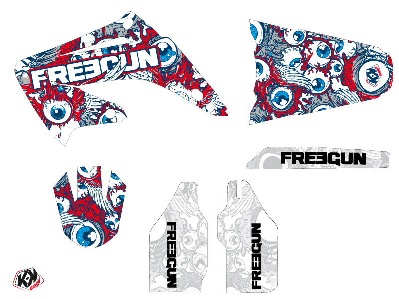 Kit plastiques Freegun Eyed Honda 125 CR rouge bleu - vue 2