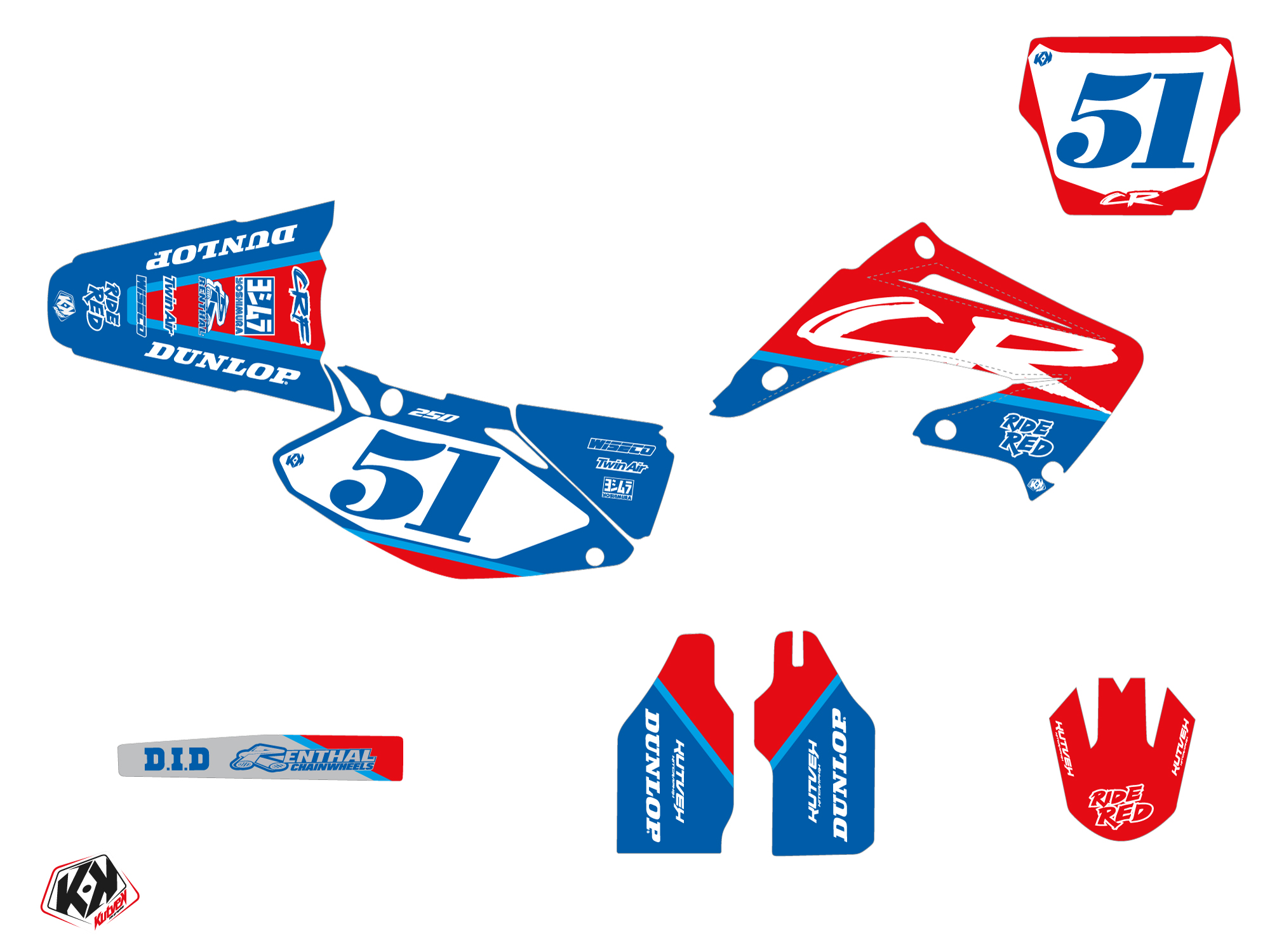Kit décoration moto-cross Rask Honda 250 CR Bleu - vue 2