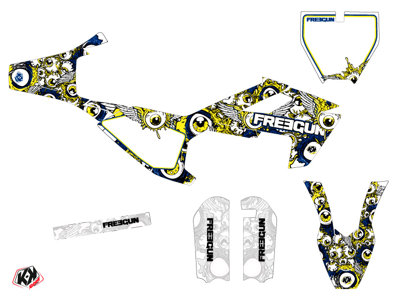 Kit déco moto cross Freegun Eyed Husqvarna TC 50 bleu jaune - vue 2