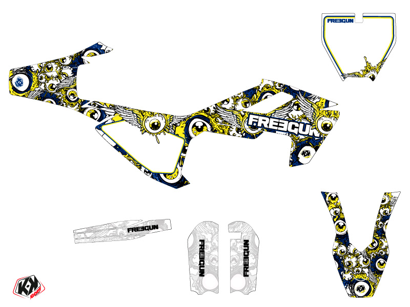 Kit Déco Moto Cross Freegun Eyed Husqvarna TC 65 Bleu Jaune - vue 3