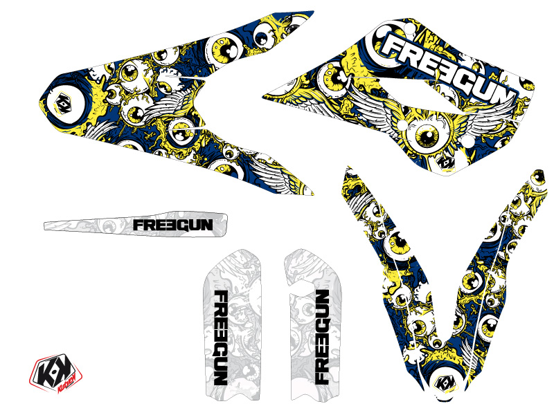 Kit déco moto-cross Freegun Eyed Husqvarna TC 85 bleu jaune - vue 2