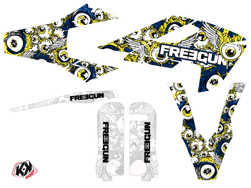 Kit décoration moto-cross Freegun Eyed Husqvarna TC 125 bleu jaune - vue 2