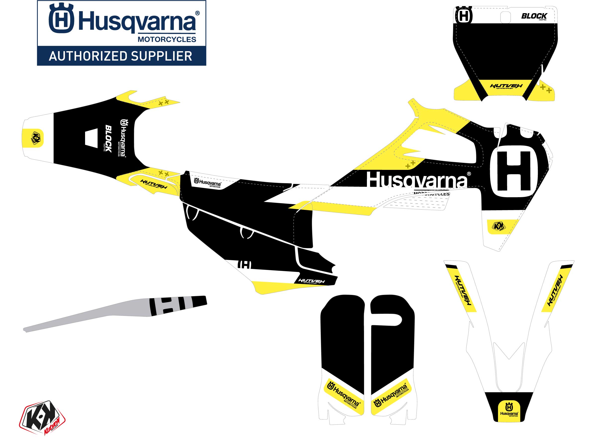 Kit Déco Moto Cross Block Husqvarna FC 250 Noir Jaune KUTVEK - vue 2