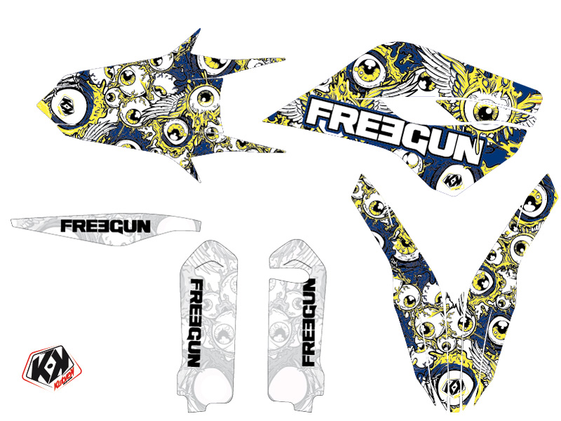 Kit déco moto-cross Freegun Eyed Husqvarna TC 250 bleu jaune - vue 2